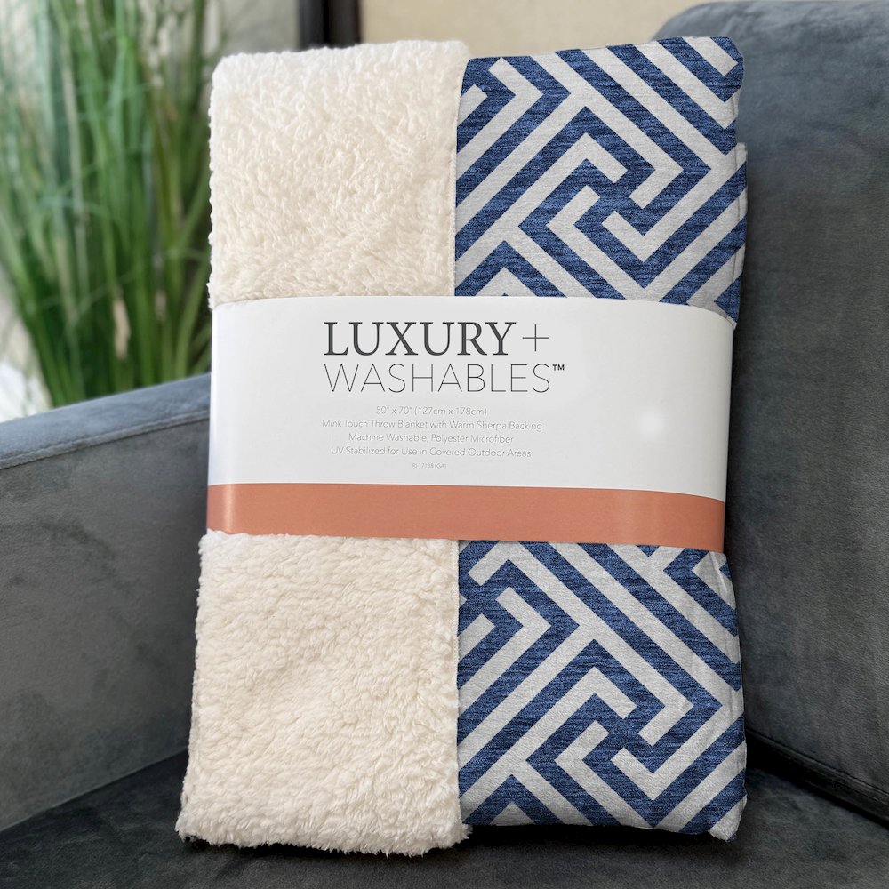 Premium Machine Washable ASB731 Blue 50" x 70" Sherpa Throw Blanket. Picture 3
