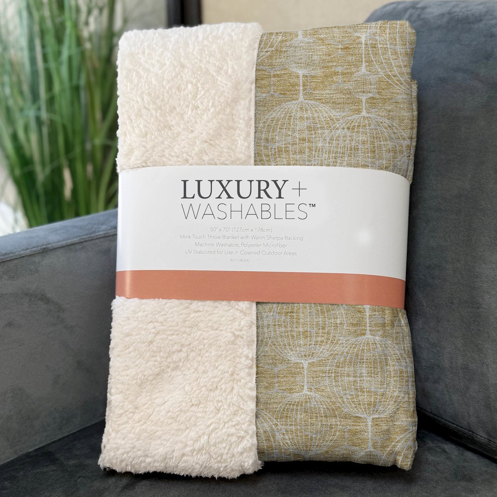 Premium Machine Washable ASB732 Gold 50" x 70" Sherpa Throw Blanket. Picture 3