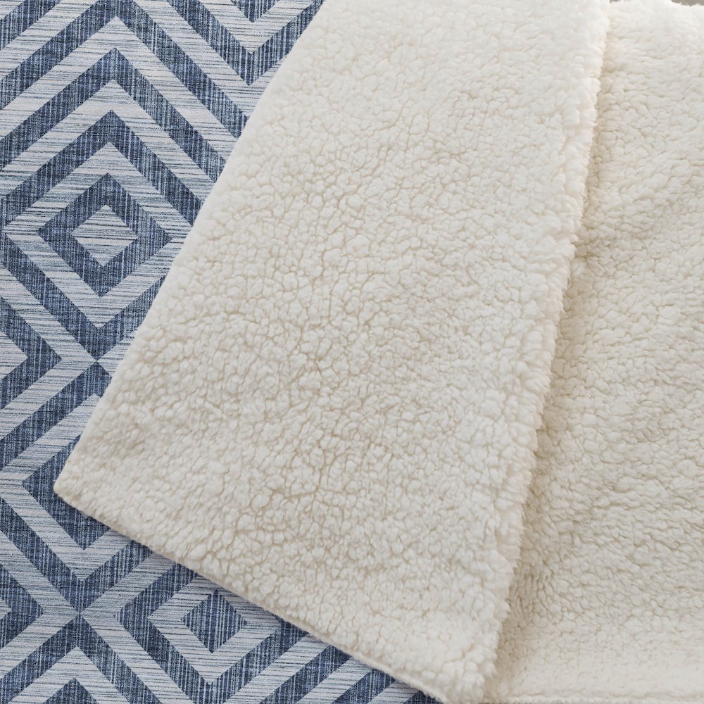 Premium Machine Washable ASB733 Navy 50" x 70" Sherpa Throw Blanket. Picture 2