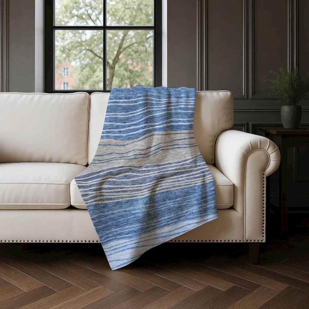 Premium Machine Washable ASB735 Blue 50" x 70" Sherpa Throw Blanket. Picture 4