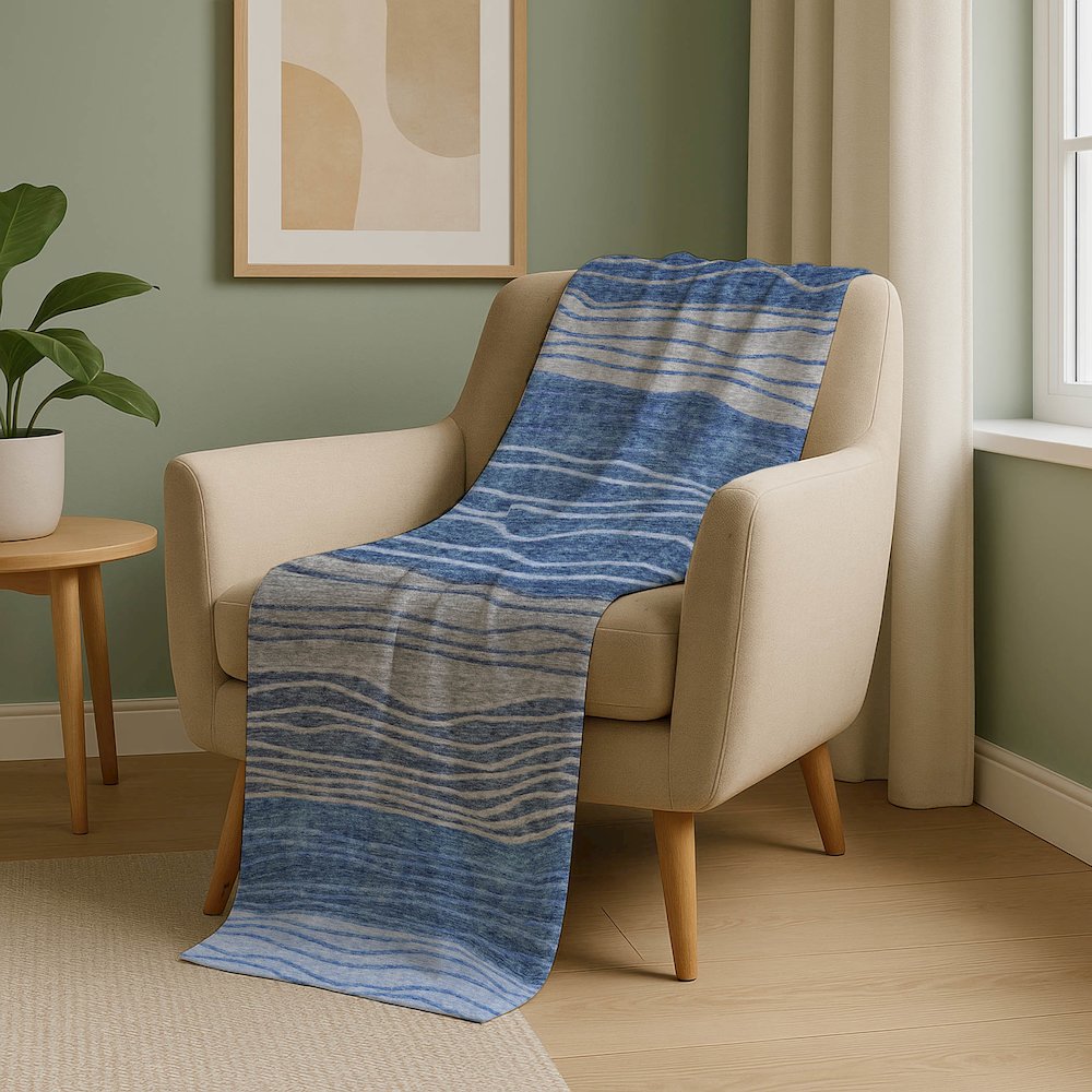 Premium Machine Washable ASB735 Blue 50" x 70" Sherpa Throw Blanket. Picture 5
