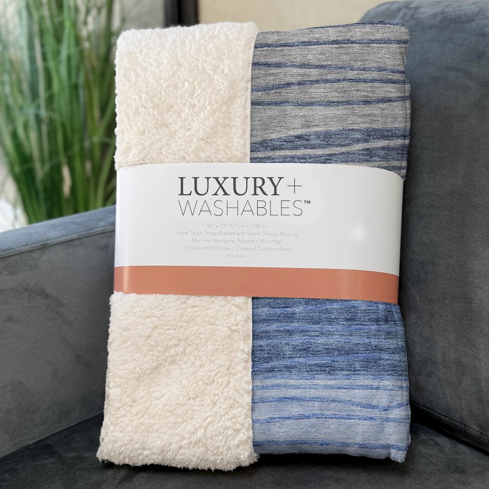 Premium Machine Washable ASB735 Blue 50" x 70" Sherpa Throw Blanket. Picture 3