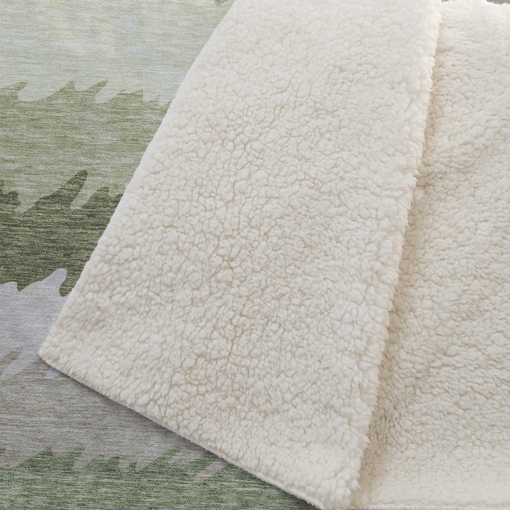Premium Machine Washable ASB736 Green 50" x 70" Sherpa Throw Blanket. Picture 2