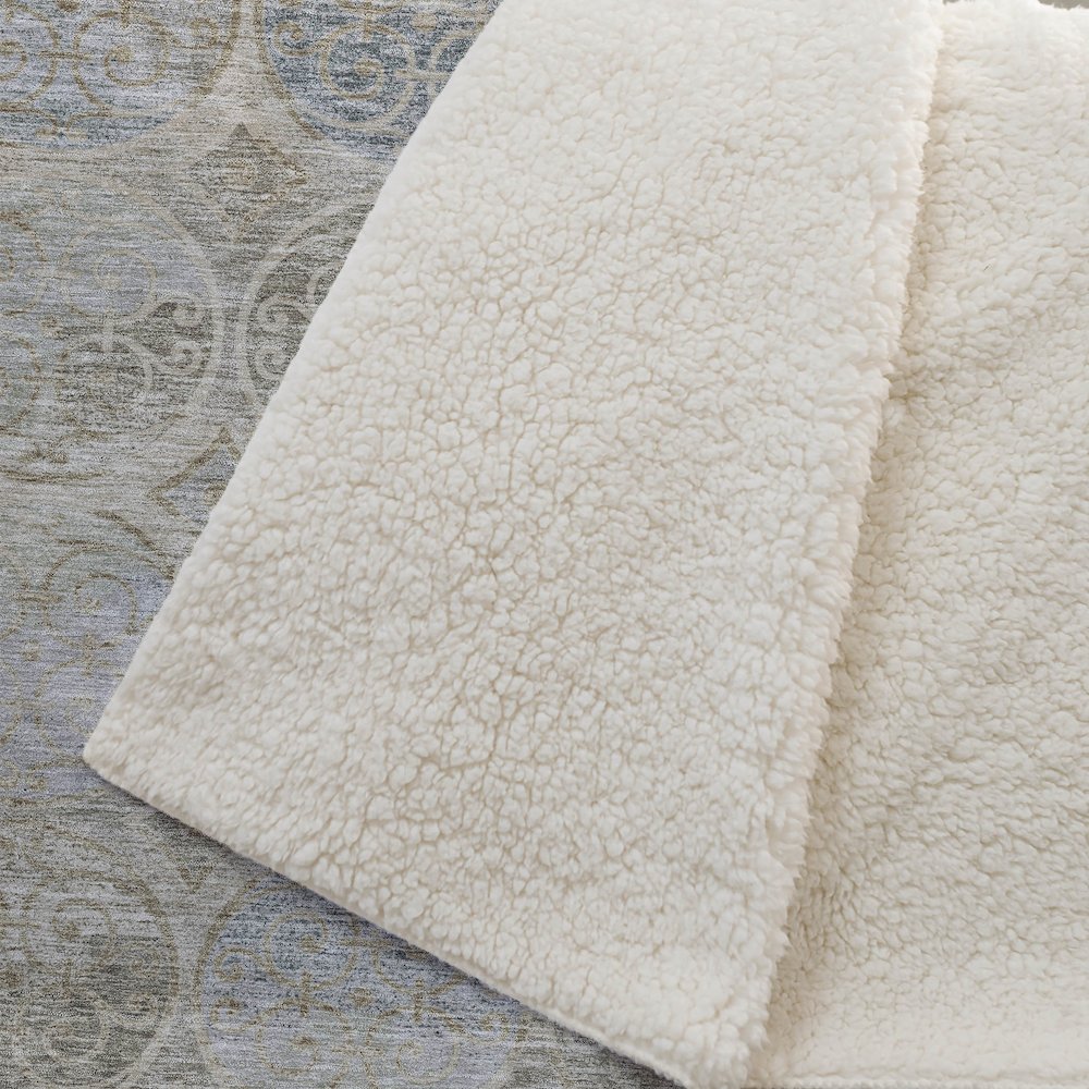 Premium Machine Washable ASB738 Beige 50" x 70" Sherpa Throw Blanket. Picture 2