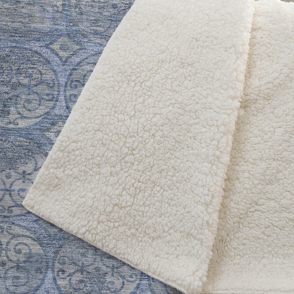 Premium Machine Washable ASB738 Blue 50" x 70" Sherpa Throw Blanket. Picture 2