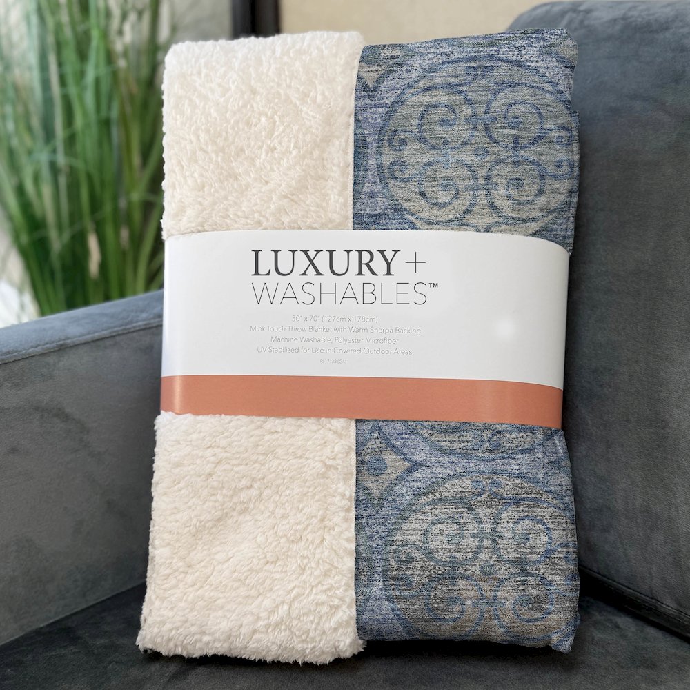 Premium Machine Washable ASB738 Blue 50" x 70" Sherpa Throw Blanket. Picture 3