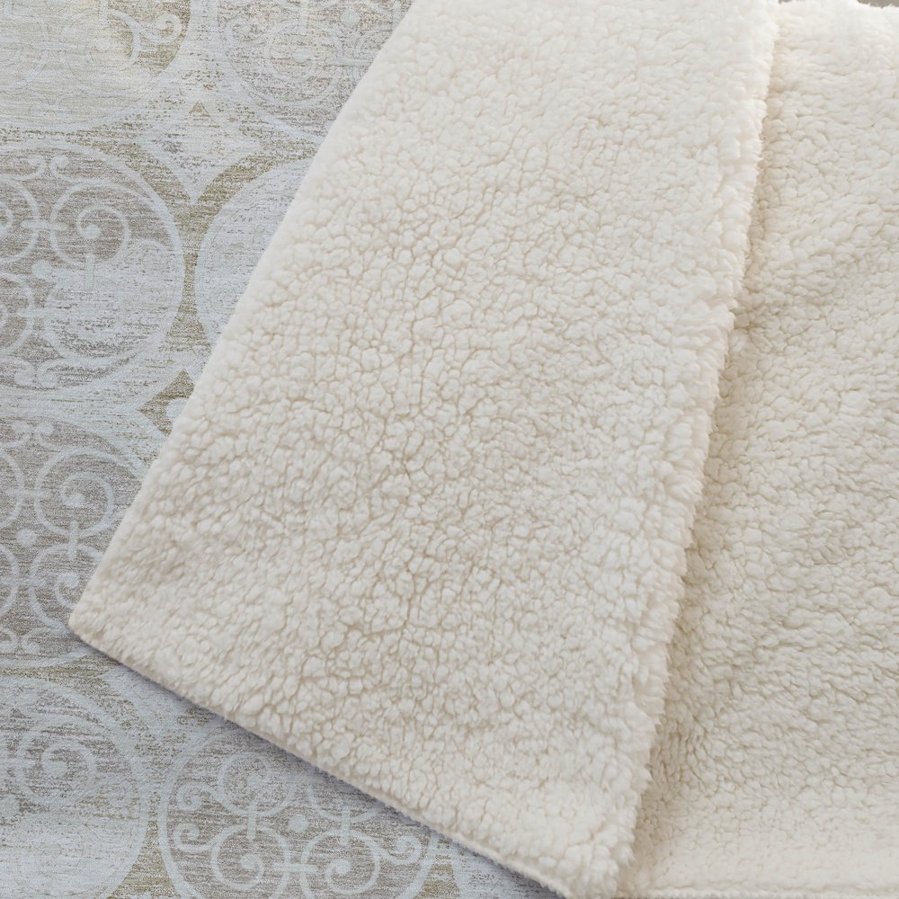 Premium Machine Washable ASB738 Ivory 50" x 70" Sherpa Throw Blanket. Picture 2