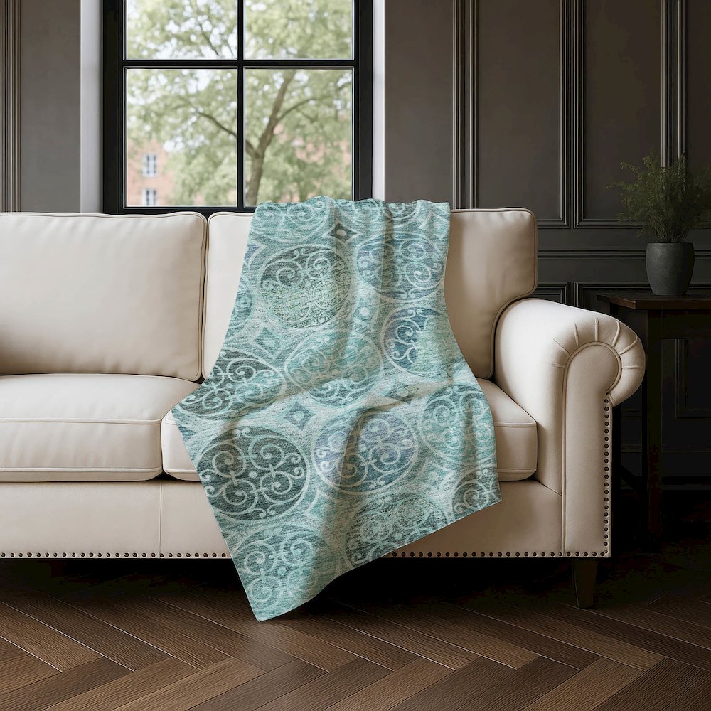 Premium Machine Washable ASB738 Teal 50" x 70" Sherpa Throw Blanket. Picture 4