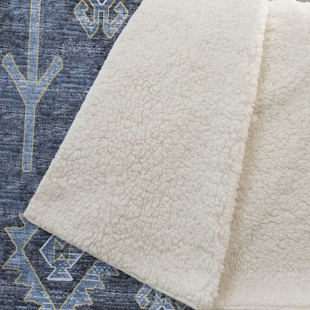 Premium Machine Washable ASB73 Blue 50" x 70" Sherpa Throw Blanket. Picture 2