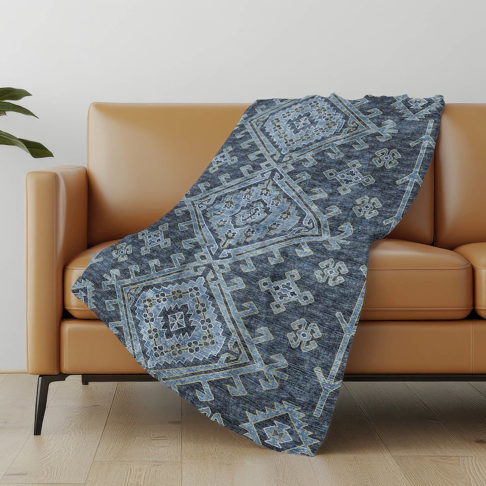 Premium Machine Washable ASB73 Blue 50" x 70" Sherpa Throw Blanket. Picture 4