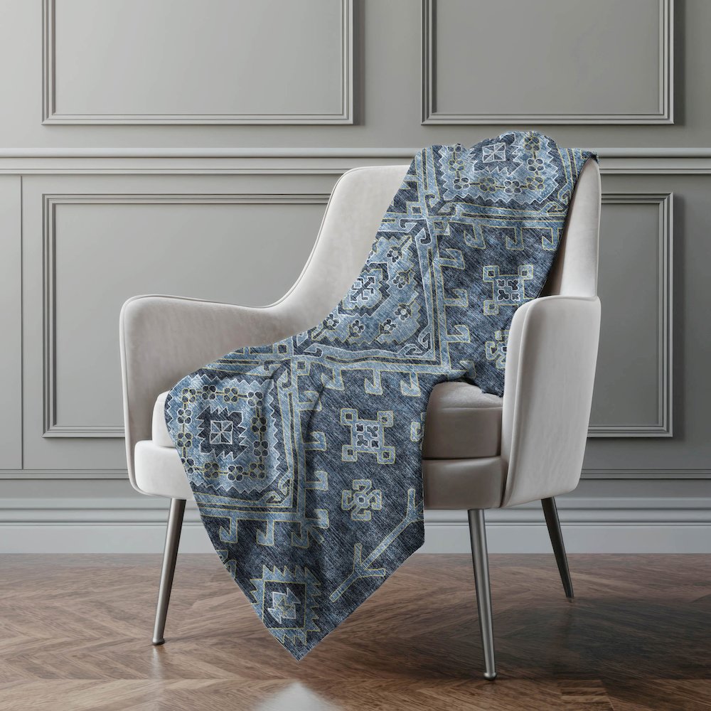 Premium Machine Washable ASB73 Blue 50" x 70" Sherpa Throw Blanket. Picture 5