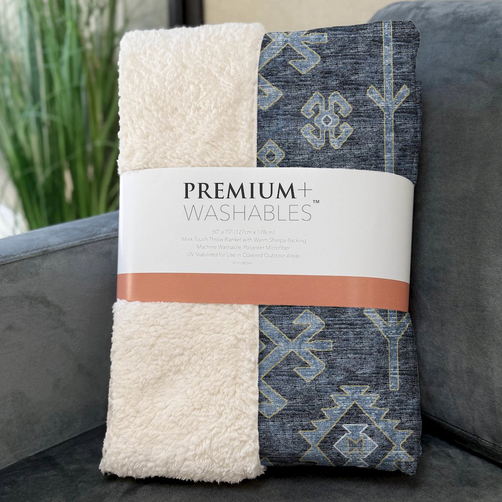 Premium Machine Washable ASB73 Blue 50" x 70" Sherpa Throw Blanket. Picture 3