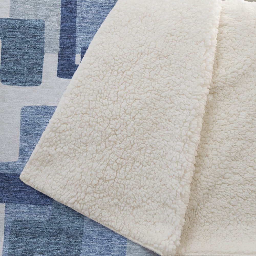 Premium Machine Washable ASB740 Blue 50" x 70" Sherpa Throw Blanket. Picture 2