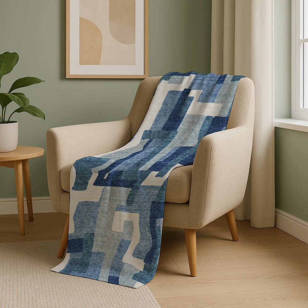 Premium Machine Washable ASB740 Blue 50" x 70" Sherpa Throw Blanket. Picture 5