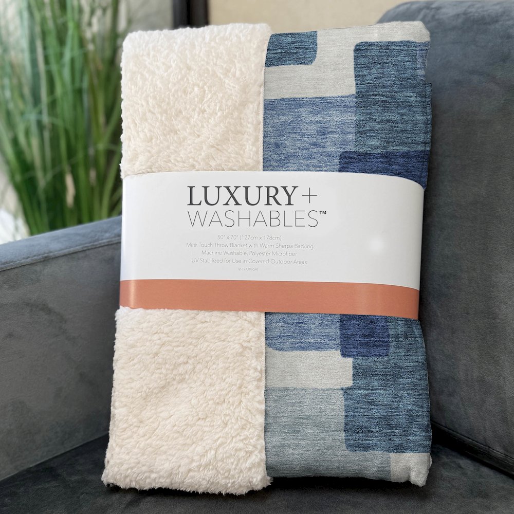 Premium Machine Washable ASB740 Blue 50" x 70" Sherpa Throw Blanket. Picture 3