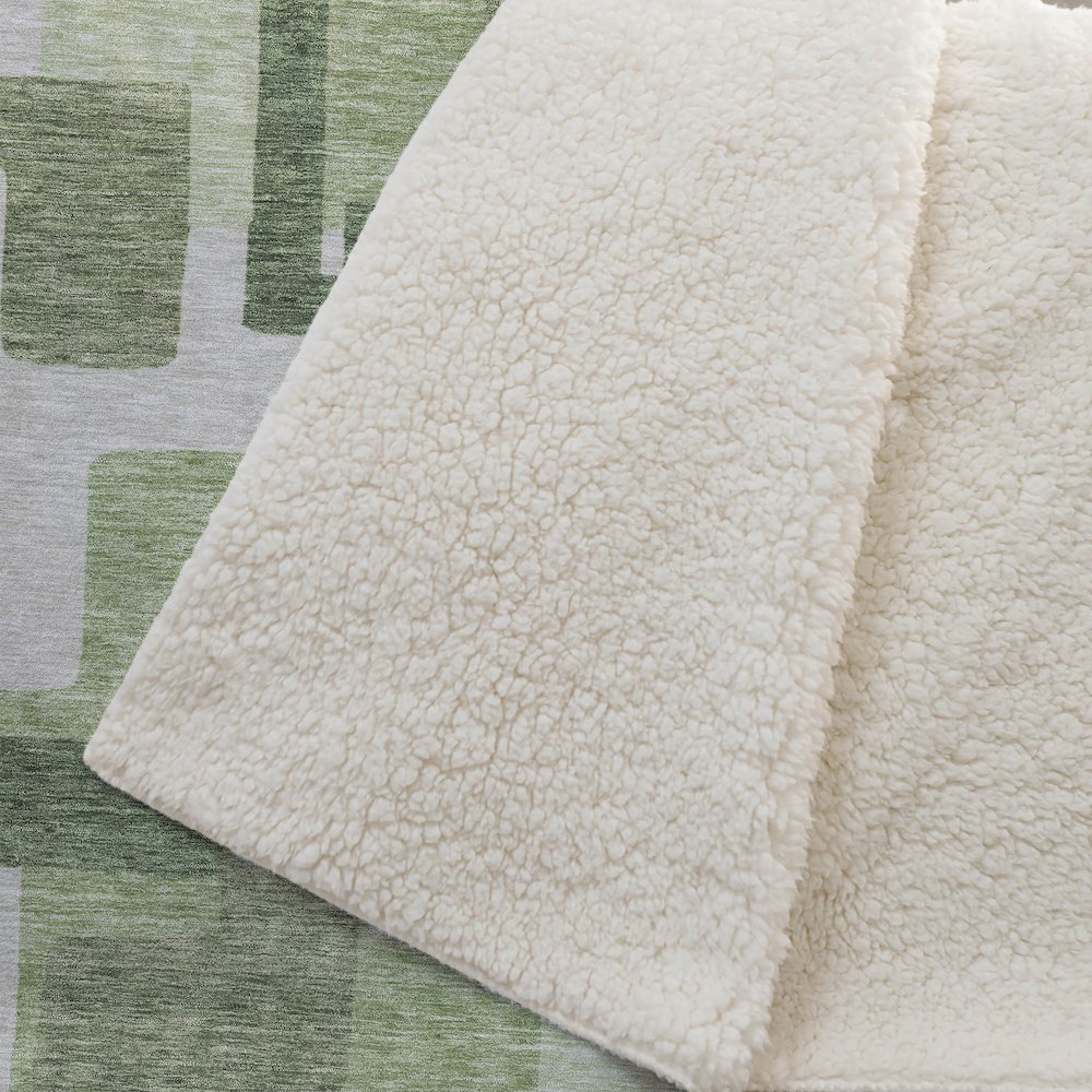 Premium Machine Washable ASB740 Green 50" x 70" Sherpa Throw Blanket. Picture 2
