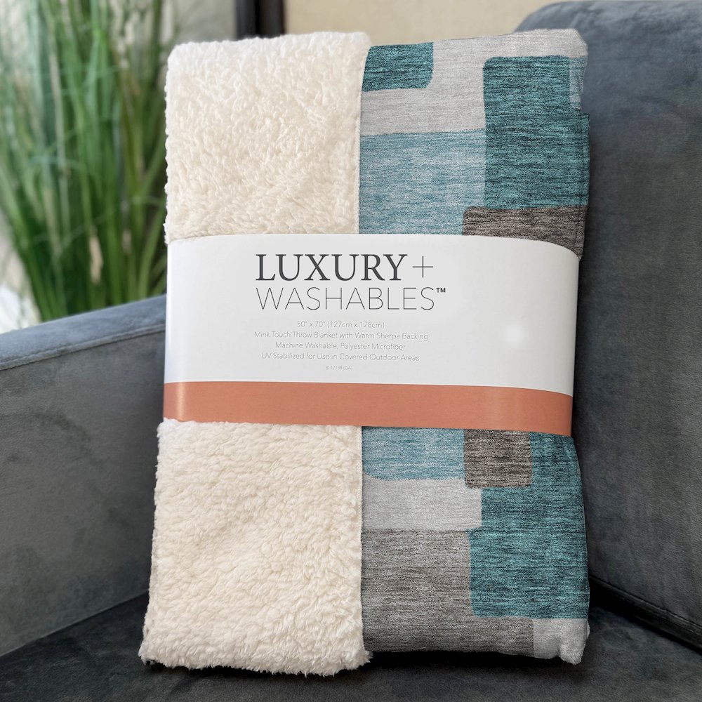 Premium Machine Washable ASB740 Teal 50" x 70" Sherpa Throw Blanket. Picture 3
