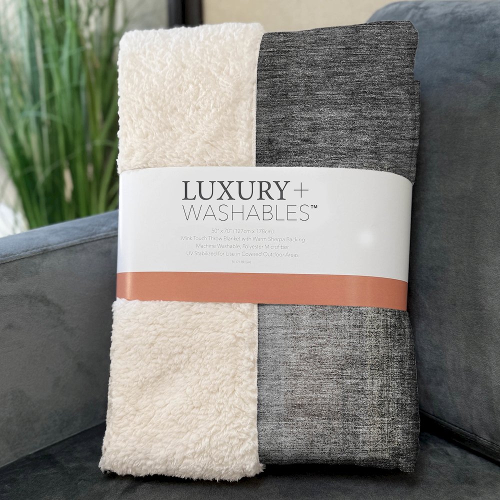 Premium Machine Washable ASB742 Charcoal 50" x 70" Sherpa Throw Blanket. Picture 3