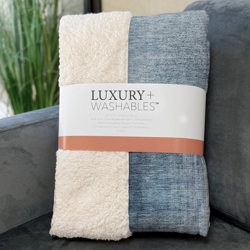Premium Machine Washable ASB742 Denim 50" x 70" Sherpa Throw Blanket. Picture 3