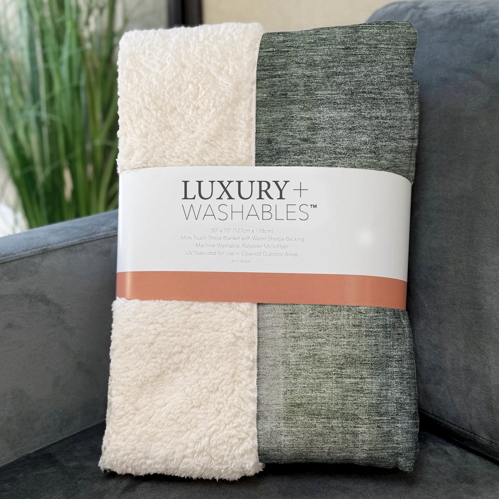 Premium Machine Washable ASB742 Olive 50" x 70" Sherpa Throw Blanket. Picture 3