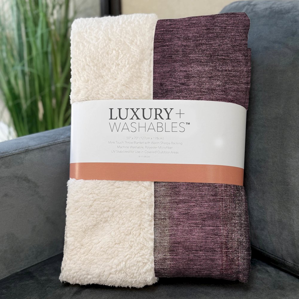 Premium Machine Washable ASB742 Plum 50" x 70" Sherpa Throw Blanket. Picture 3
