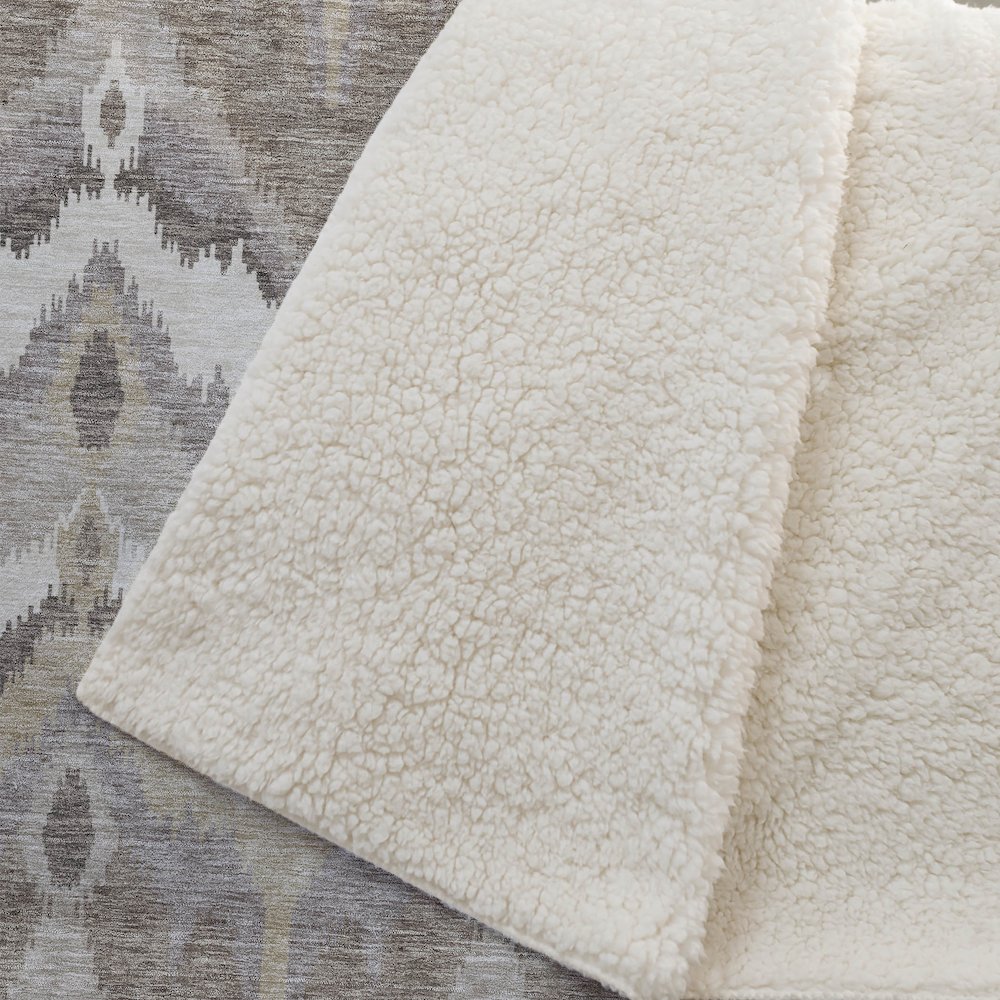 Premium Machine Washable ASB743 Beige 50" x 70" Sherpa Throw Blanket. Picture 2