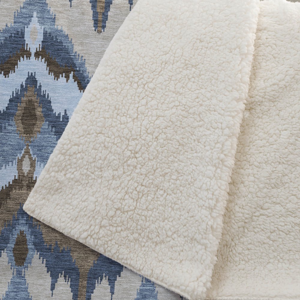 Premium Machine Washable ASB743 Blue 50" x 70" Sherpa Throw Blanket. Picture 2