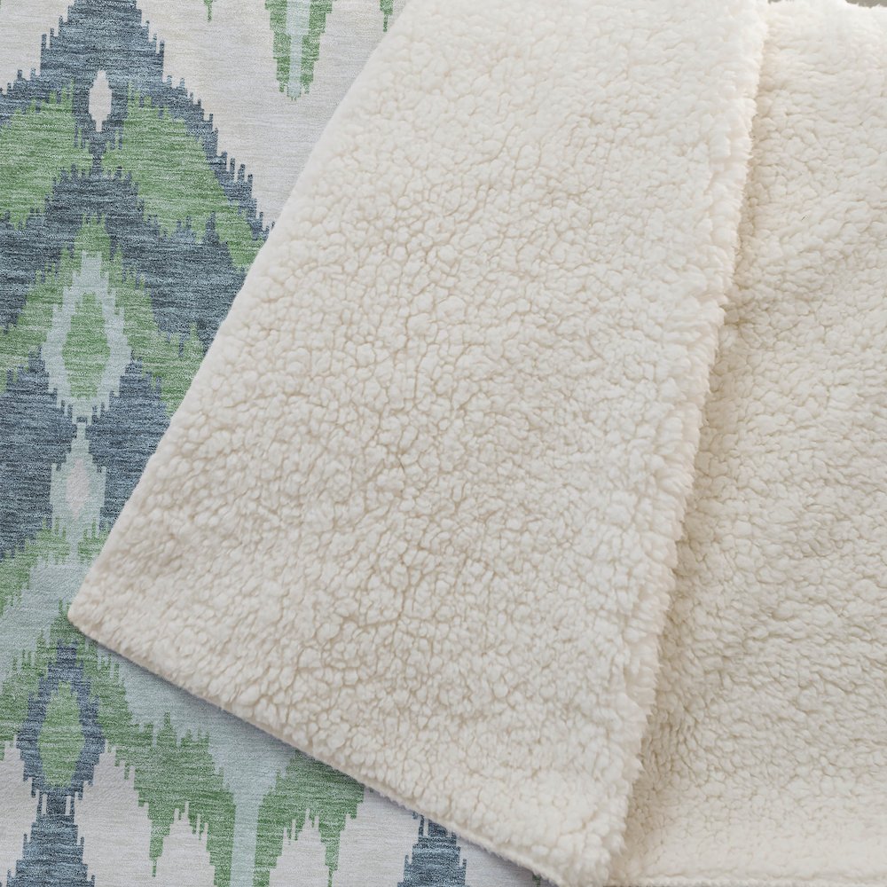 Premium Machine Washable ASB743 Green 50" x 70" Sherpa Throw Blanket. Picture 2