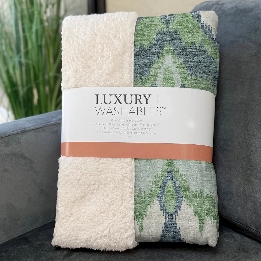 Premium Machine Washable ASB743 Green 50" x 70" Sherpa Throw Blanket. Picture 3
