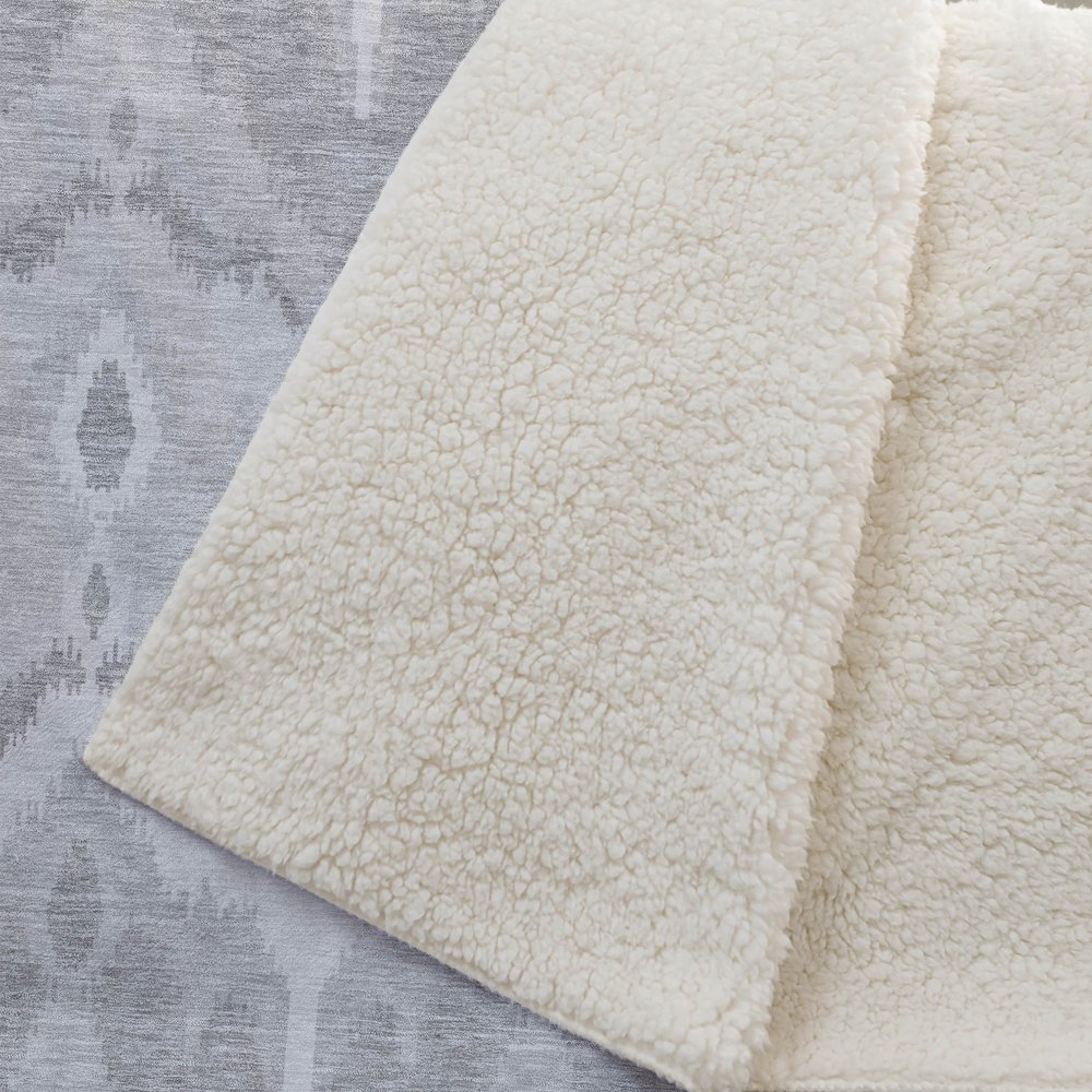 Premium Machine Washable ASB743 Silver 50" x 70" Sherpa Throw Blanket. Picture 2