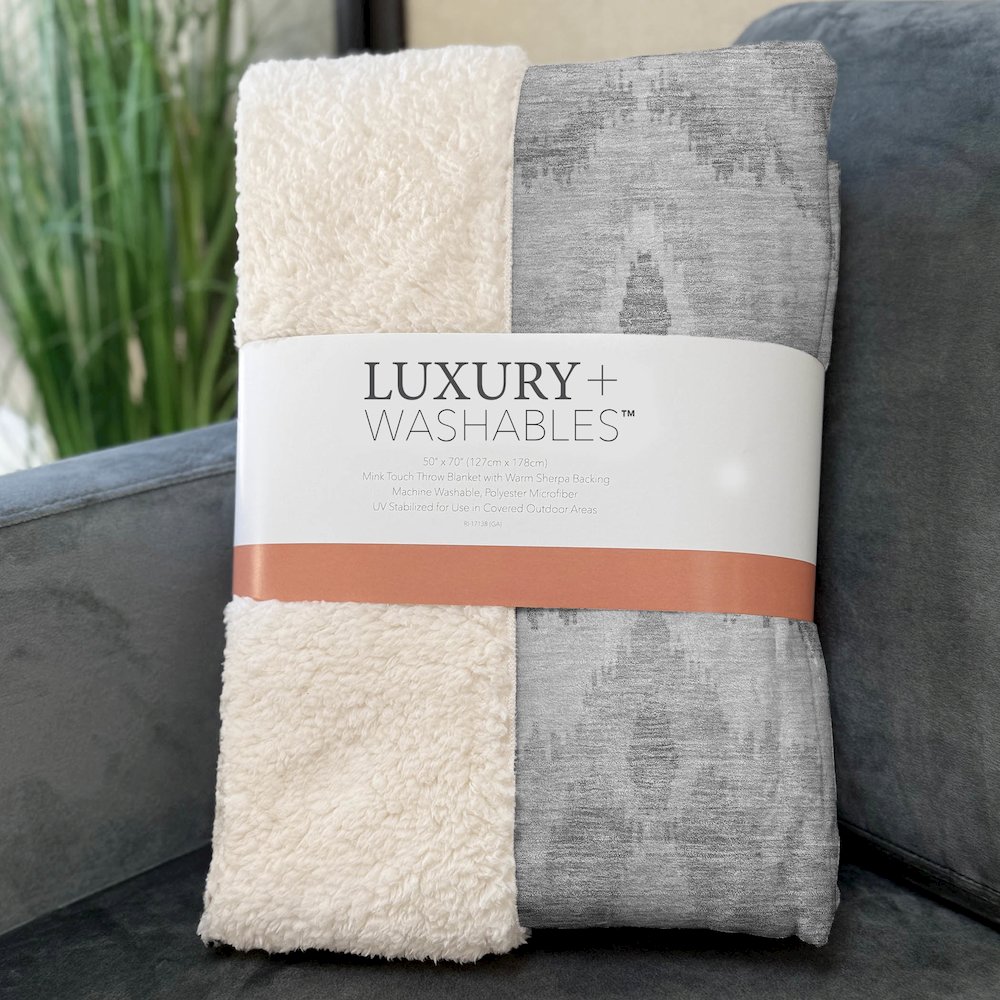 Premium Machine Washable ASB743 Silver 50" x 70" Sherpa Throw Blanket. Picture 3