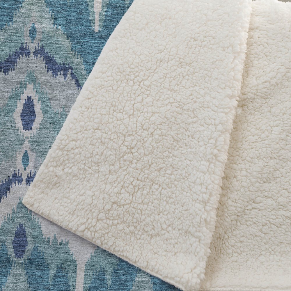 Premium Machine Washable ASB743 Teal 50" x 70" Sherpa Throw Blanket. Picture 2