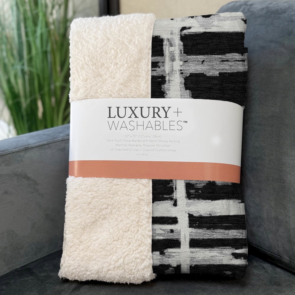 Premium Machine Washable ASB745 Black 50" x 70" Sherpa Throw Blanket. Picture 3