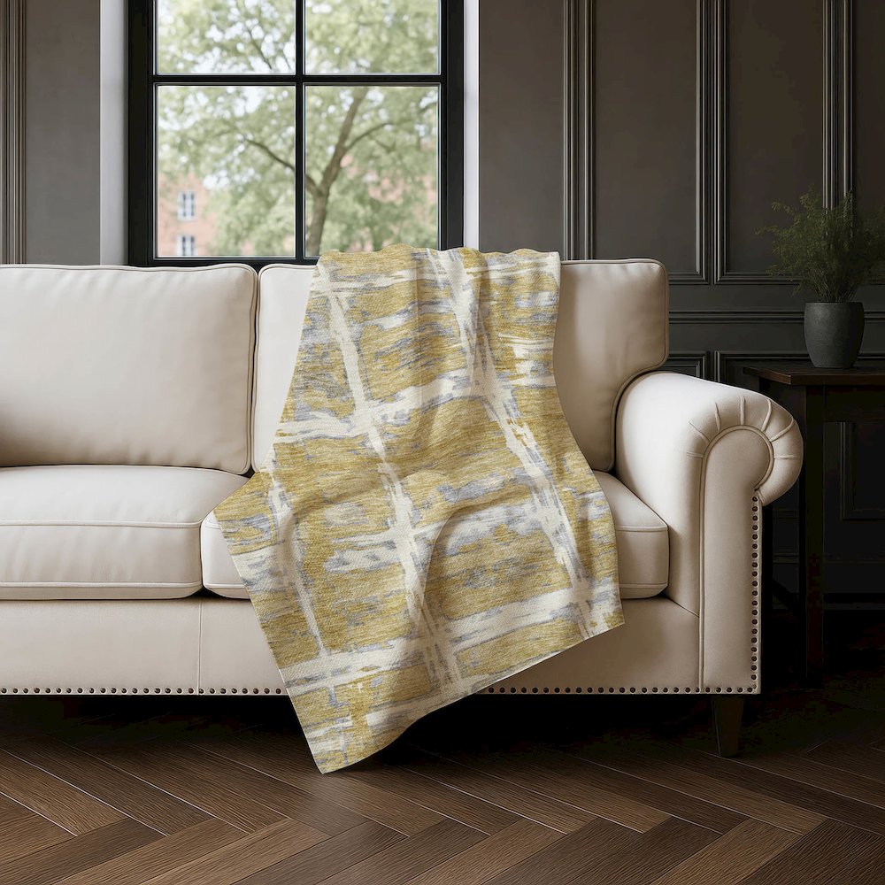 Premium Machine Washable ASB745 Gold 50" x 70" Sherpa Throw Blanket. Picture 4