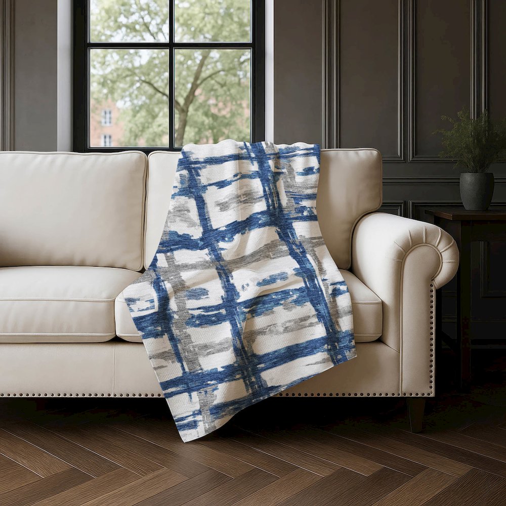 Premium Machine Washable ASB745 Navy 50" x 70" Sherpa Throw Blanket. Picture 4