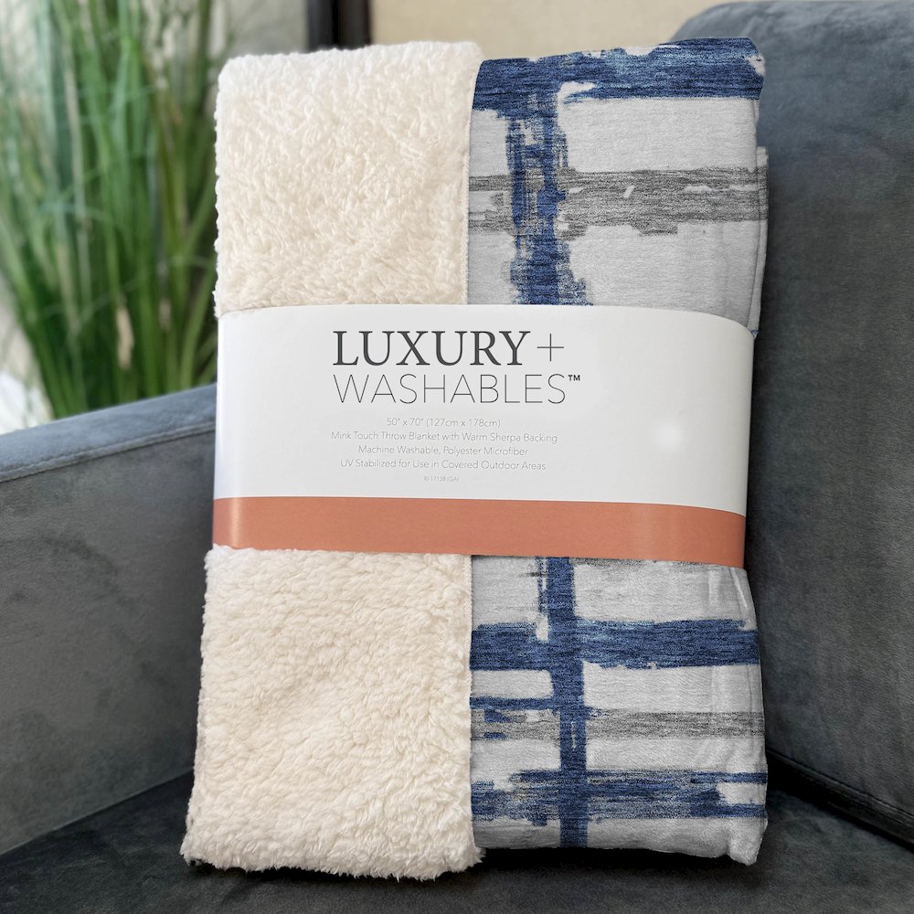 Premium Machine Washable ASB745 Navy 50" x 70" Sherpa Throw Blanket. Picture 3