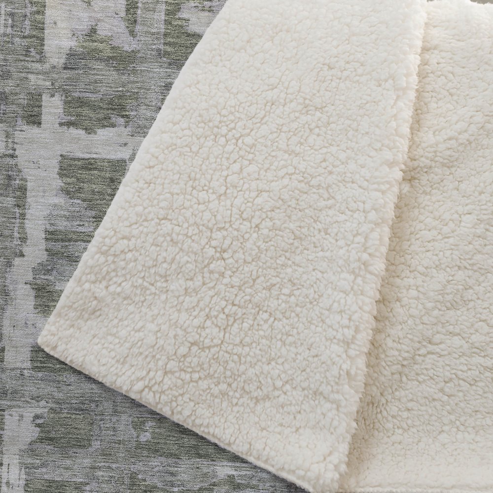 Premium Machine Washable ASB745 Olive 50" x 70" Sherpa Throw Blanket. Picture 2