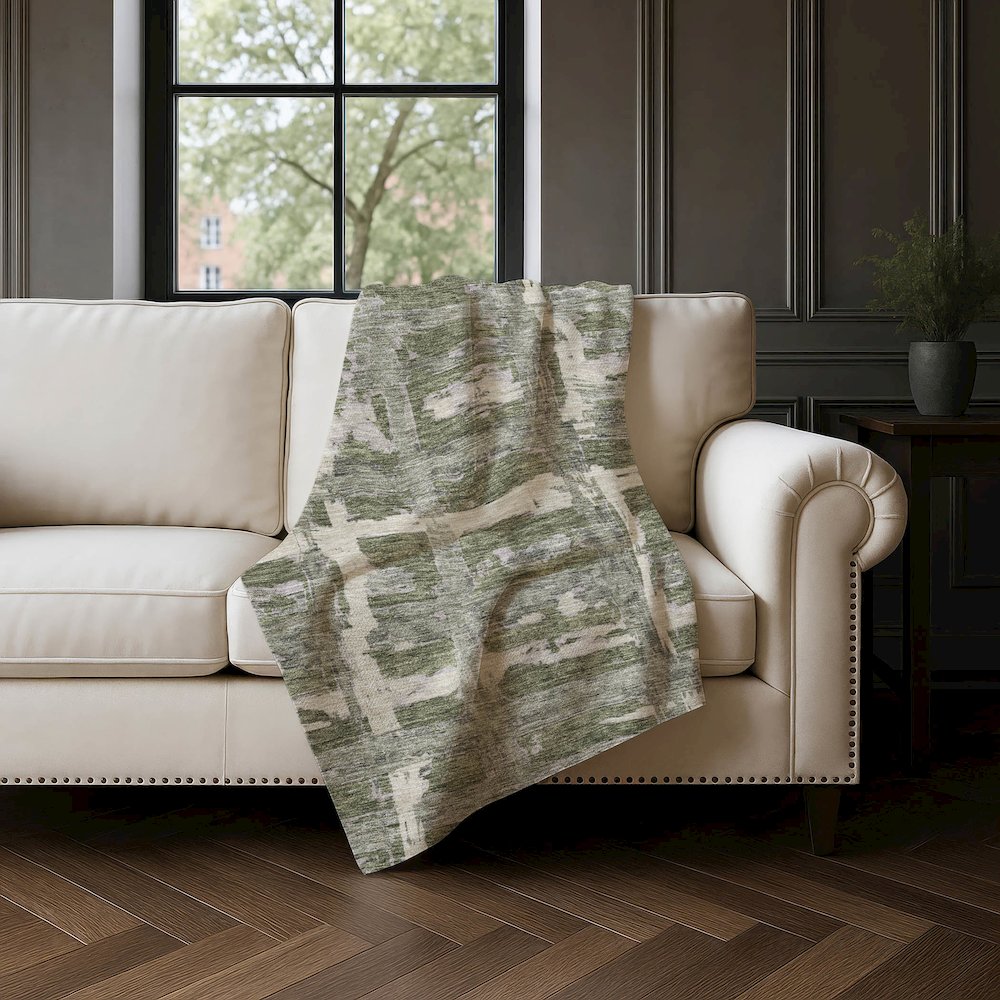 Premium Machine Washable ASB745 Olive 50" x 70" Sherpa Throw Blanket. Picture 4