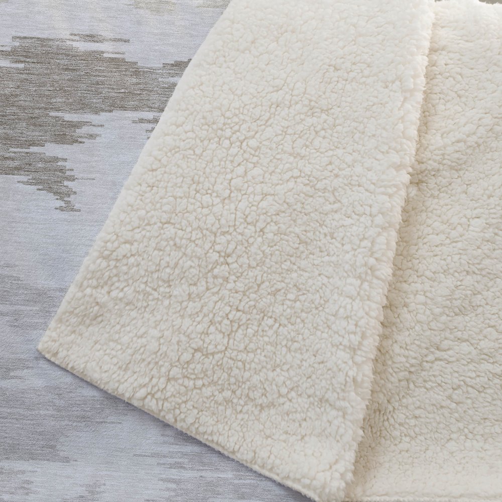 Premium Machine Washable ASB746 Ivory 50" x 70" Sherpa Throw Blanket. Picture 2