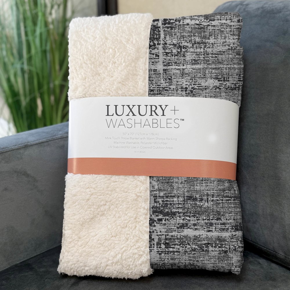 Premium Machine Washable ASB747 Black 50" x 70" Sherpa Throw Blanket. Picture 3