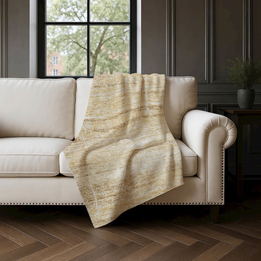 Premium Machine Washable ASB747 Gold 50" x 70" Sherpa Throw Blanket. Picture 4