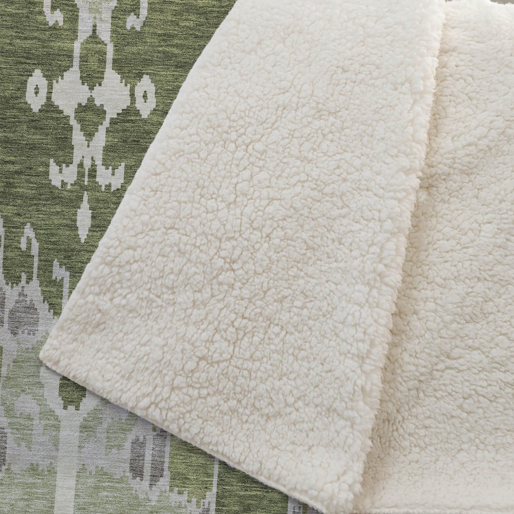 Premium Machine Washable ASB748 Olive 50" x 70" Sherpa Throw Blanket. Picture 2