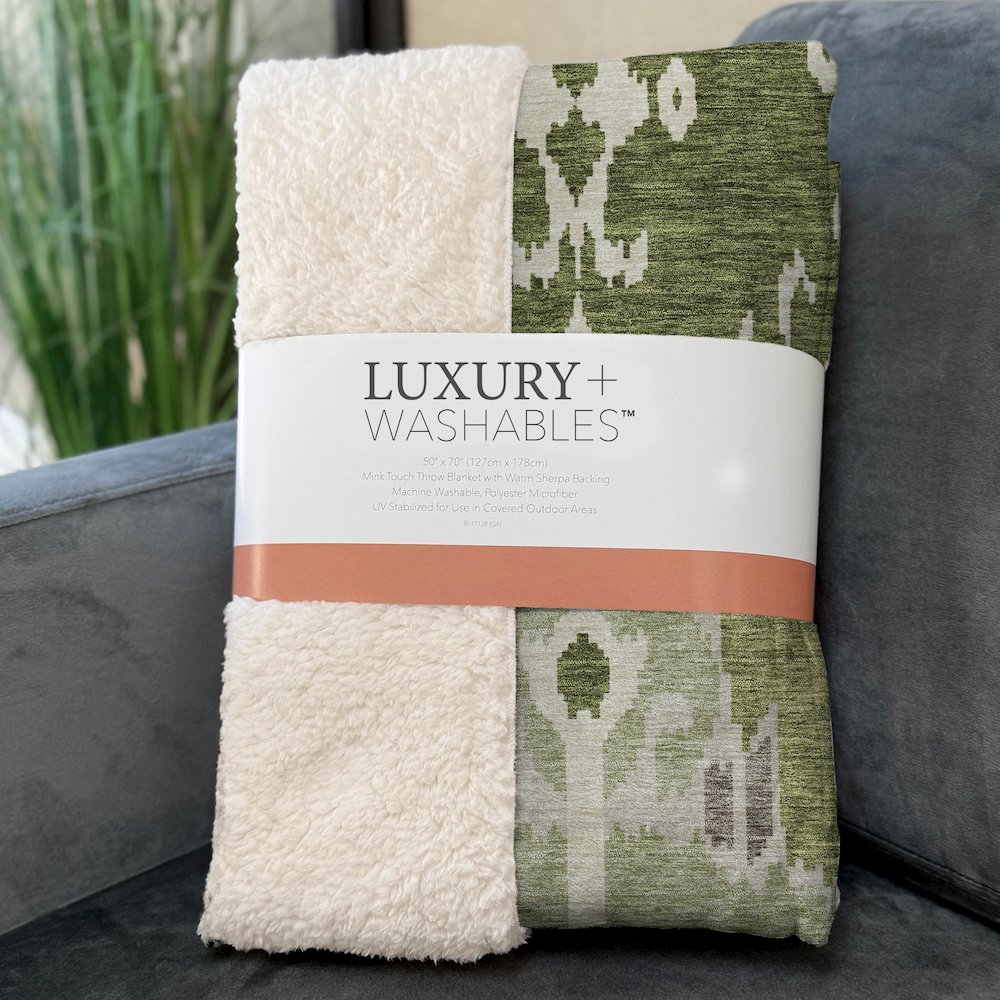 Premium Machine Washable ASB748 Olive 50" x 70" Sherpa Throw Blanket. Picture 3