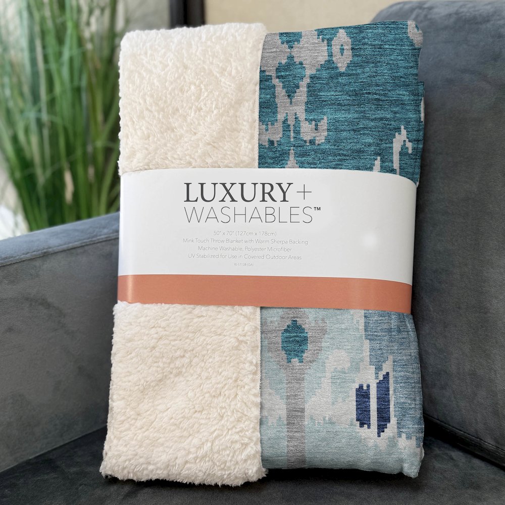 Premium Machine Washable ASB748 Teal 50" x 70" Sherpa Throw Blanket. Picture 3