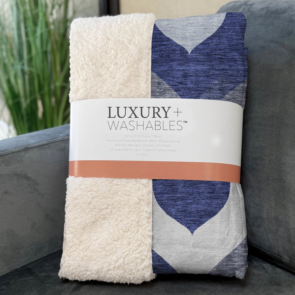 Premium Machine Washable ASB749 Navy 50" x 70" Sherpa Throw Blanket. Picture 3