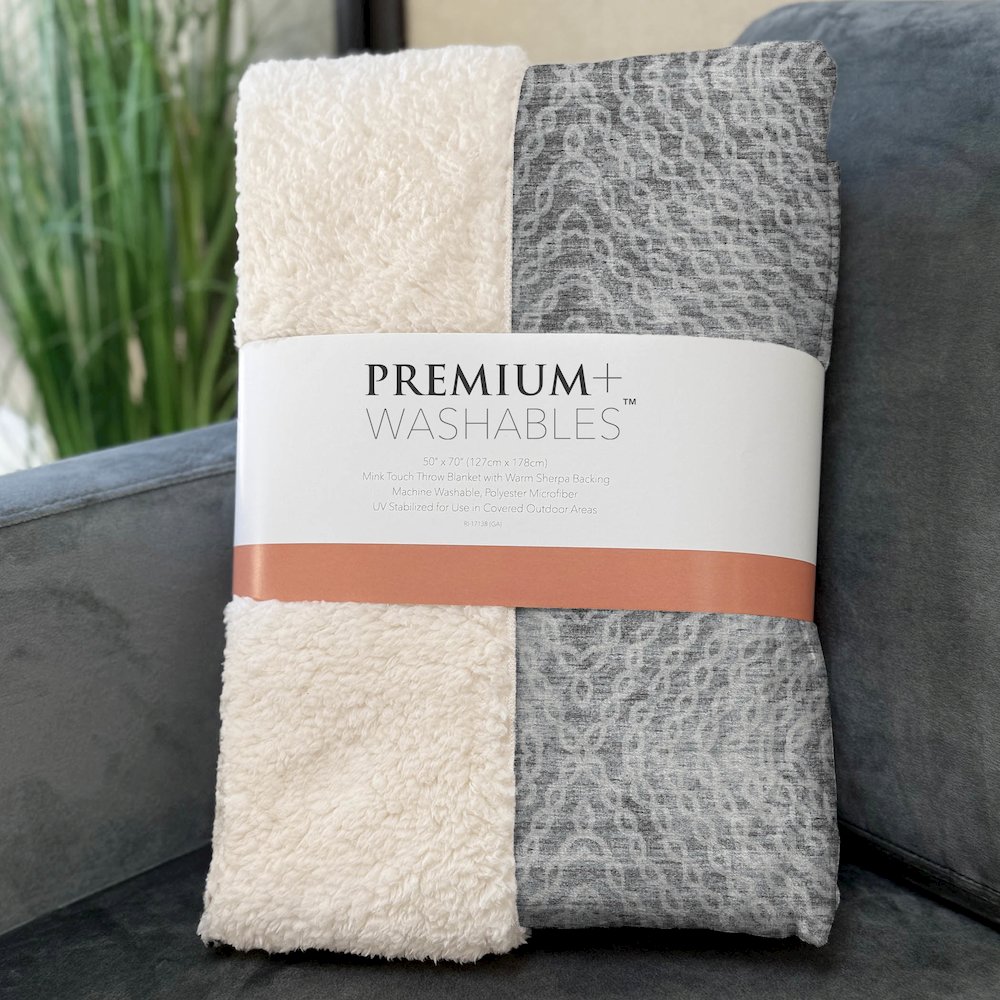 Premium Machine Washable ASB74 Ash 50" x 70" Sherpa Throw Blanket. Picture 3