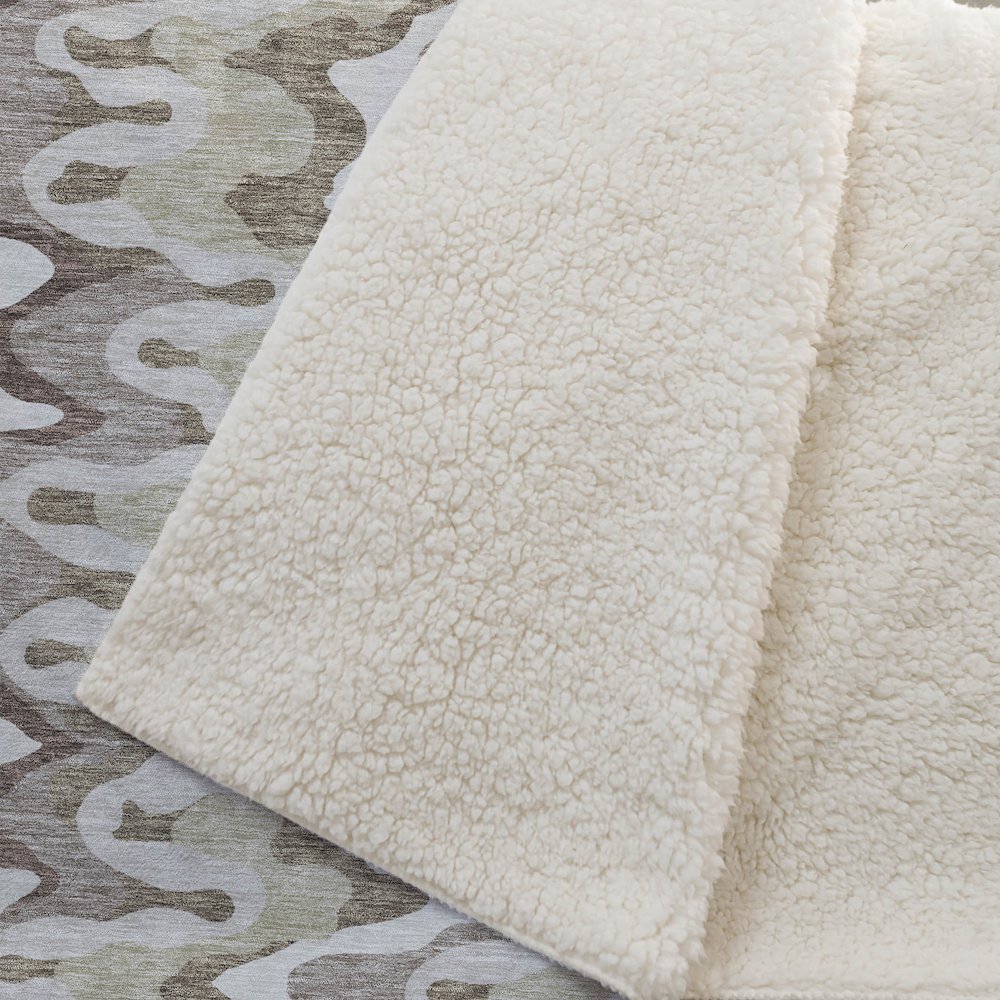 Premium Machine Washable ASB750 Beige 50" x 70" Sherpa Throw Blanket. Picture 2
