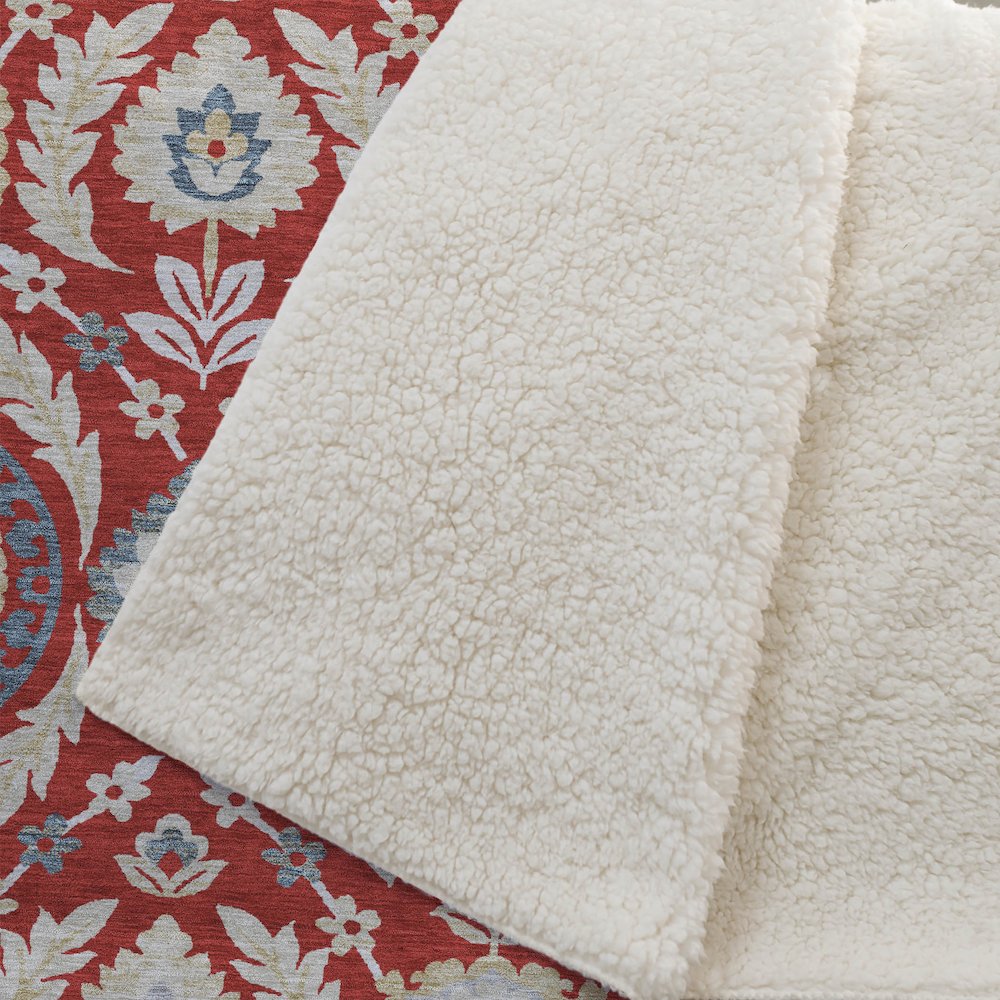 Premium Machine Washable ASB751 Red 50" x 70" Sherpa Throw Blanket. Picture 2