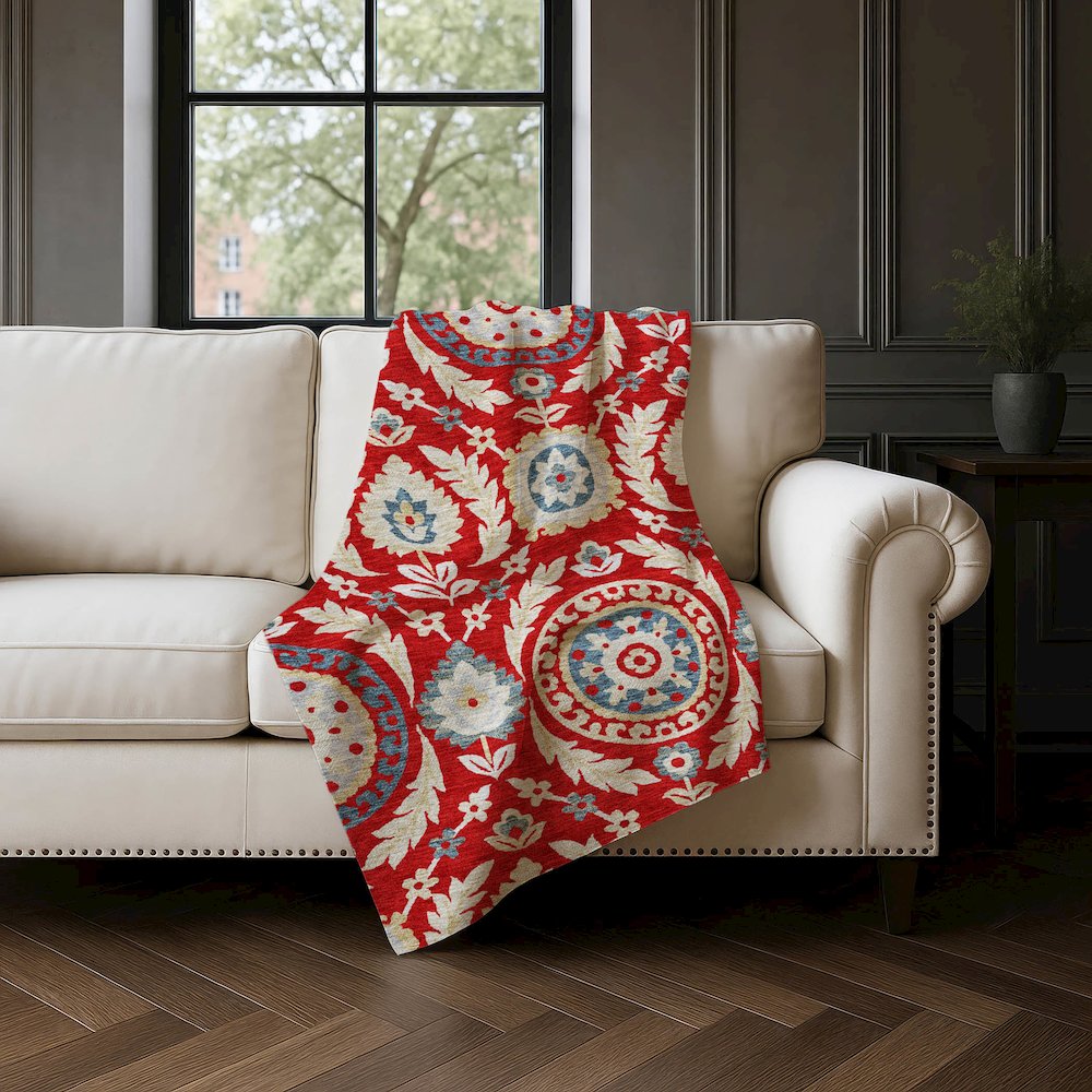 Premium Machine Washable ASB751 Red 50" x 70" Sherpa Throw Blanket. Picture 4