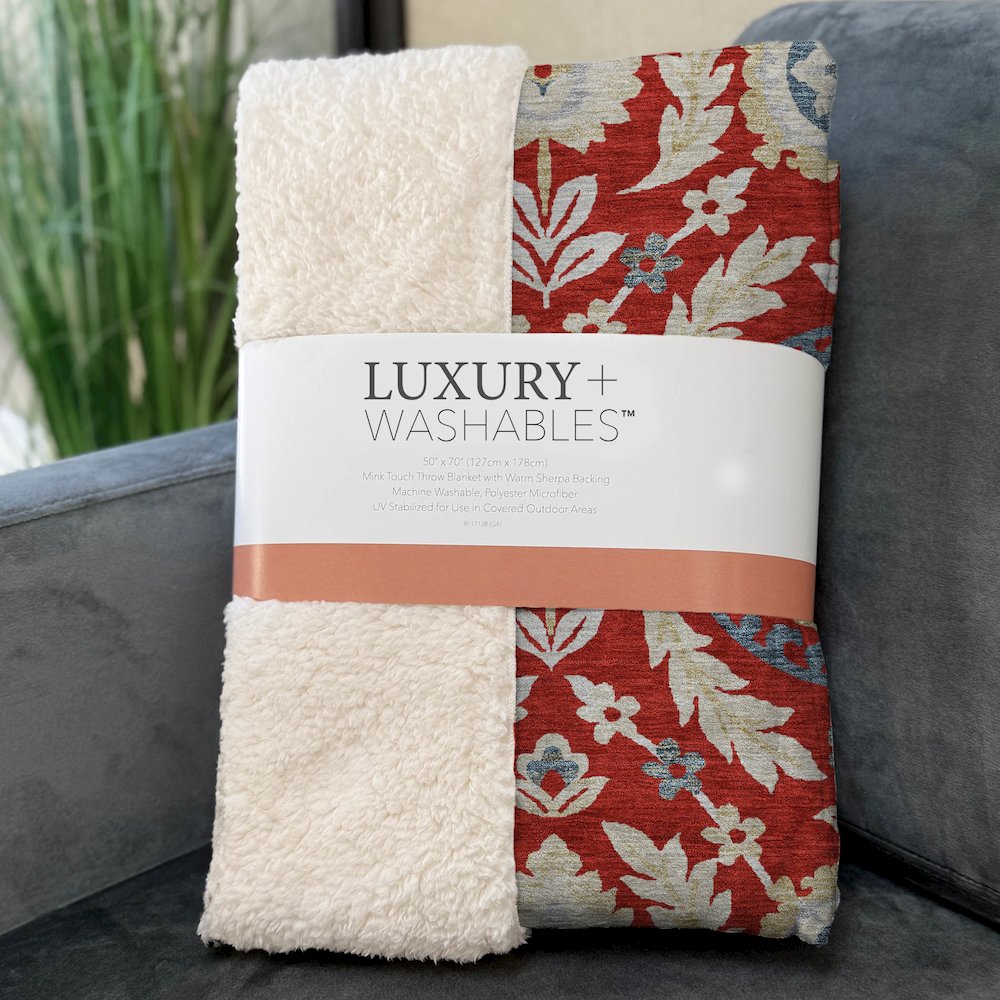 Premium Machine Washable ASB751 Red 50" x 70" Sherpa Throw Blanket. Picture 3